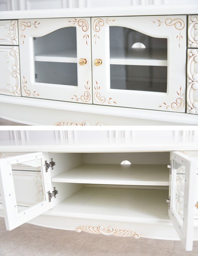 テレビ台 160 アンティークホワイト 完成品 木製 ローボード 白家具