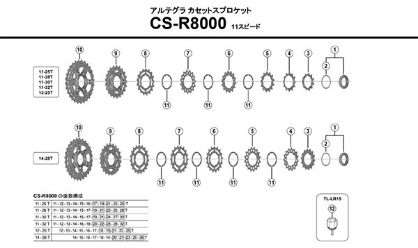 シマノ（SHIMANO） CS-R8000 11S 14-28T カセットスプロケット