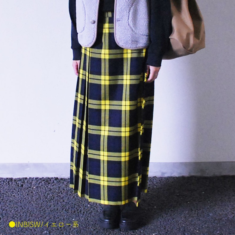 O'NEIL of DUBLIN キルトプリーツマキシスカート イエローチェック
