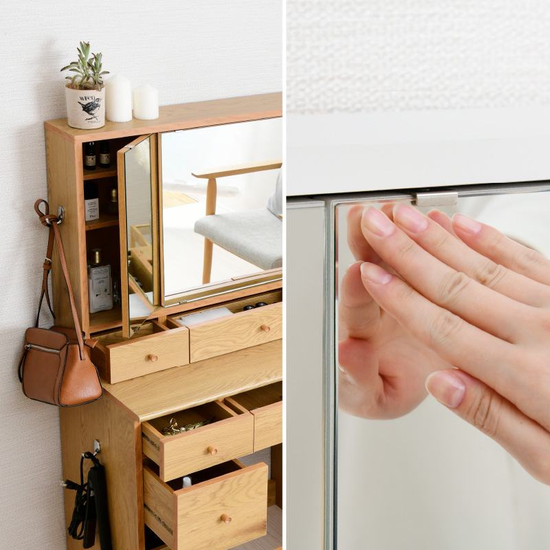 ワイドサイズ 幅90 三面鏡 ドレッサー スツール付き コンセント付き 大