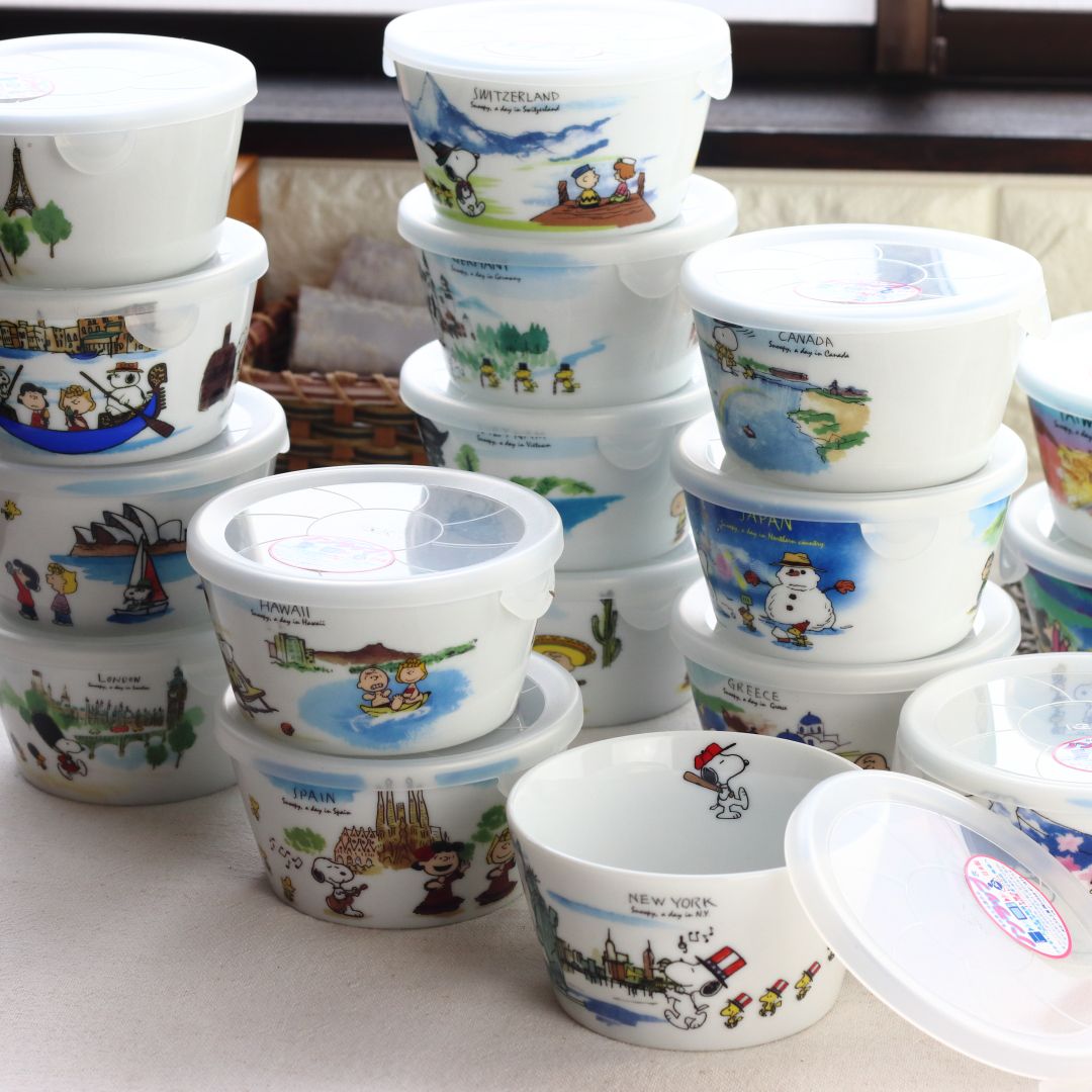 スヌーピー 世界旅行シリーズ 蓋付き保存ボウル 日本製 美濃焼 瀬戸焼