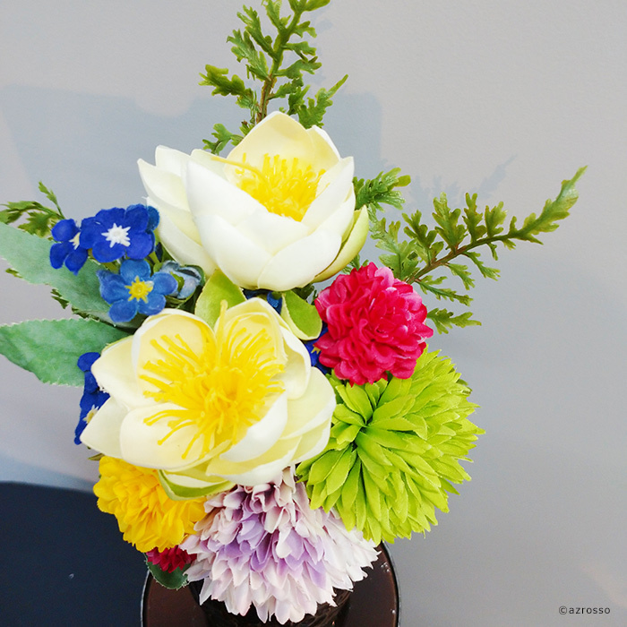 アスカ商会 仏花 造花 菊 蓮 ローズ クレマチス 赤 ピンク 白 紫 黄