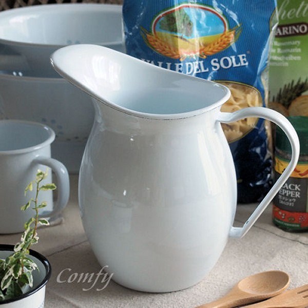 ホーローピッチャー ホワイト 水差し 北欧カントリー 琺瑯 : 雑貨屋