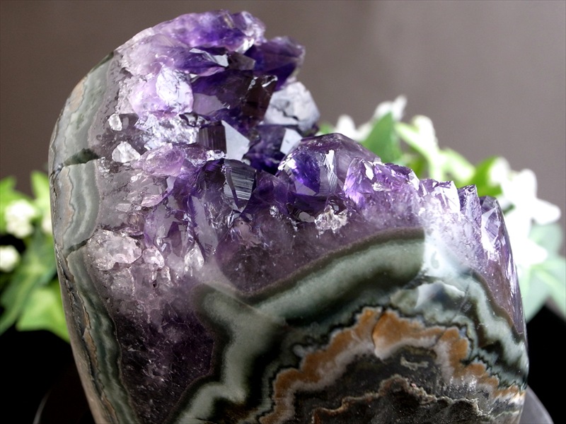 濃い紫 5A アメジスト クラスター スタンドタイプ 高さ120mm 重さ685g