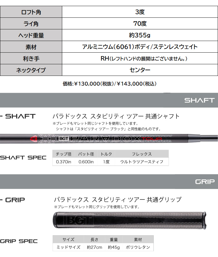 日本正規品】PARADOX パラドックス ゼロトルクパター ブレード型