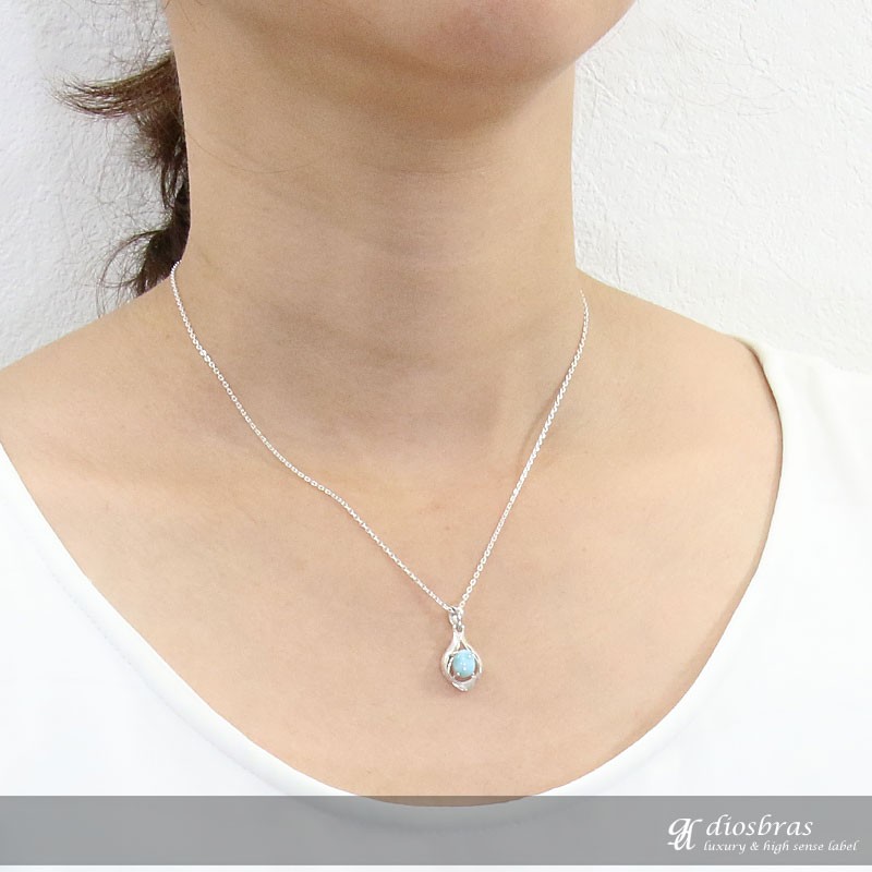 ラリマー ドミニカ共和国産 ペンダント トップ フラワー ネックレス