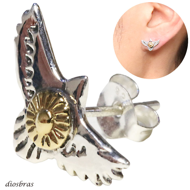 イーグル フェザー羽根 メンズ ピアス シルバーピアス 片耳のみ 太陽神