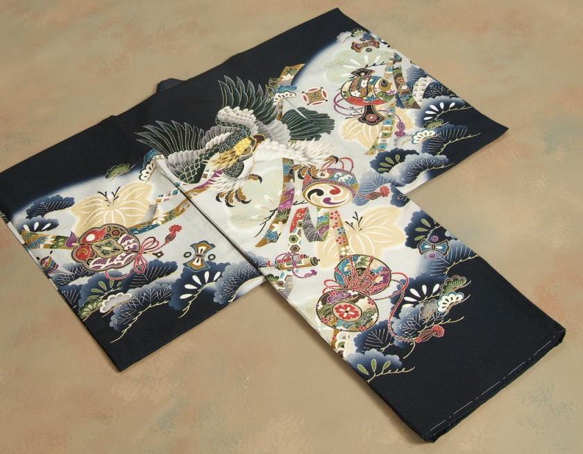 お宮参り 着物 男の子 絹100％ 正絹初着 男児 赤ちゃん 産着 紺色 光琳