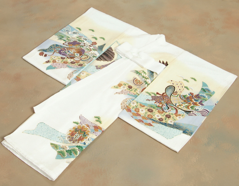 京美 お宮参り 着物 男 絹100％ 正絹男児初着 白 ボカシ染め分け 冠鷲