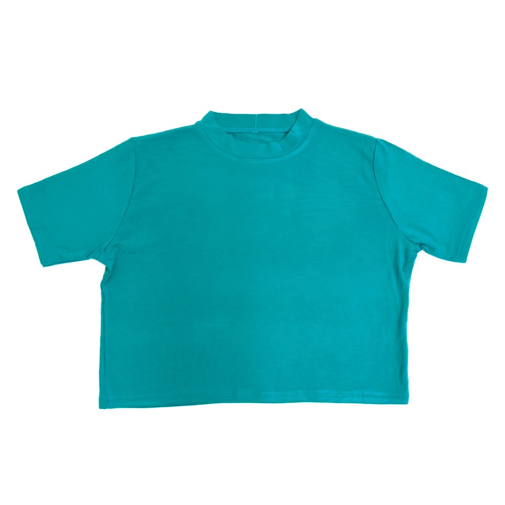 ダンス 衣装 トップス ハイネックショート丈Tシャツ 半袖 無地 タイト