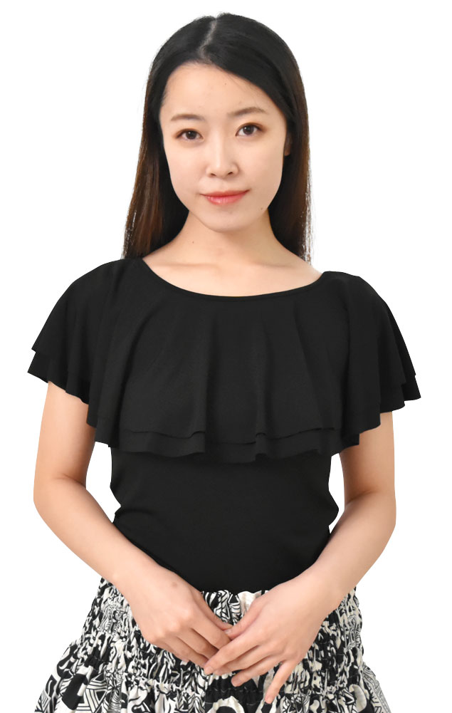 ダンストップス ボートネック2段フリルトップス tシャツ 半袖 シャツ