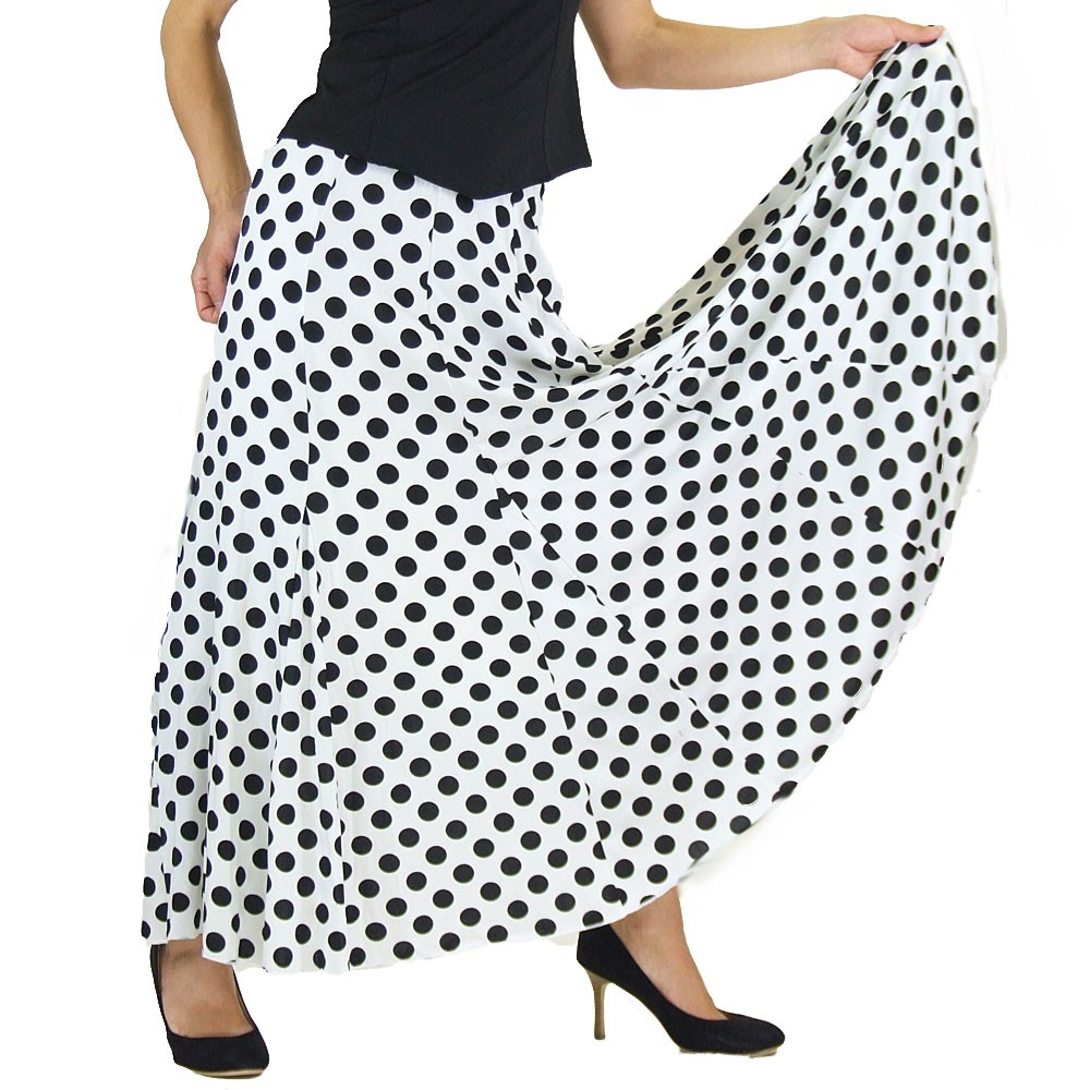 ダンス 衣装 スカート フラメンコ衣装 水玉柄全円ストレッチスカート