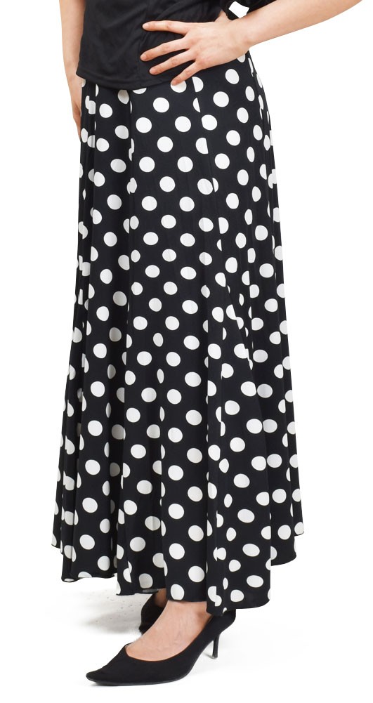 ダンス 衣装 スカート フラメンコ衣装 水玉柄全円ストレッチスカート