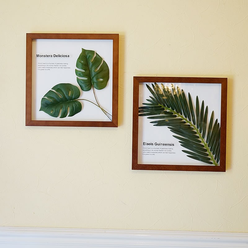 リーフパネル モンステラ2＆アブラヤシ 額 お得な2枚セット 造花 観葉