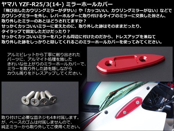ヤマハ発動機 YZF-R25 YZF-R3 アルミ削り出し ミラー ホール カバー