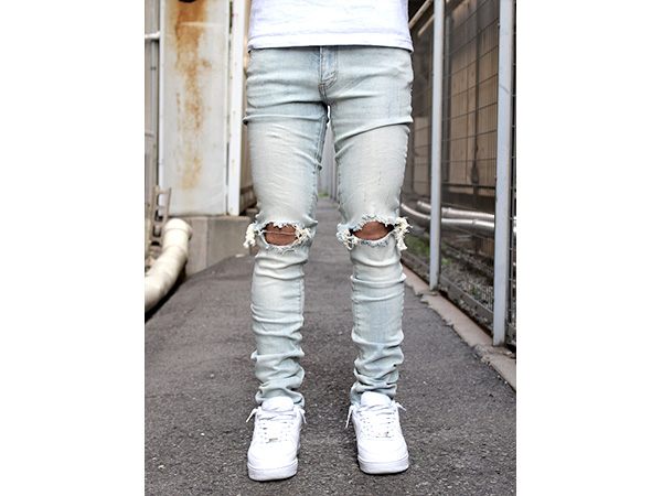 ミニマル mnml ダメージ ストレッチデニムパンツ メンズ W28-W34