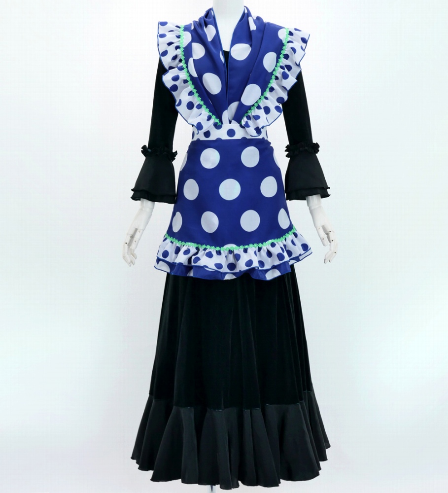 フラメンコ ピキージョ・エプロンセット 水玉 ブルー×ホワイト PA-4