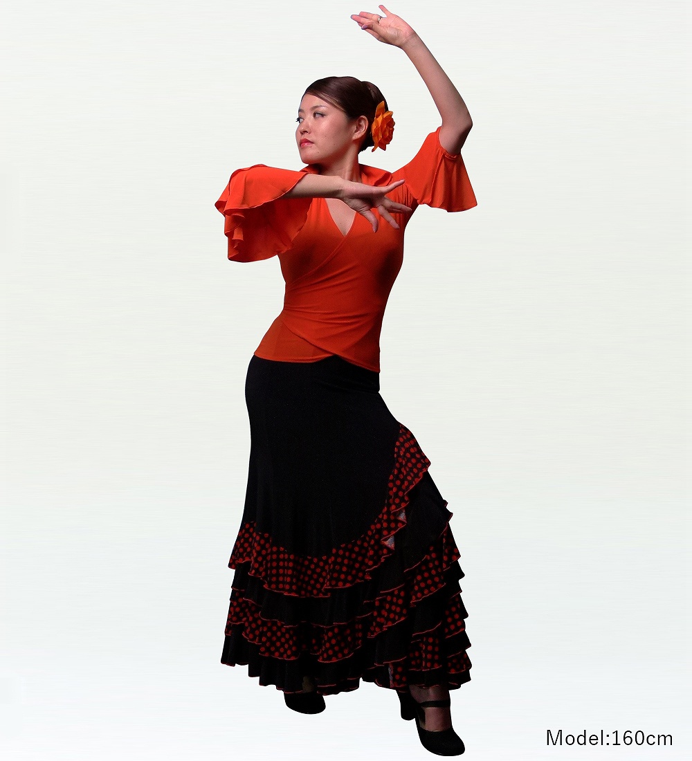 フラメンコ 水玉マーメード ファルダ スカート オレンジ フリーサイズ