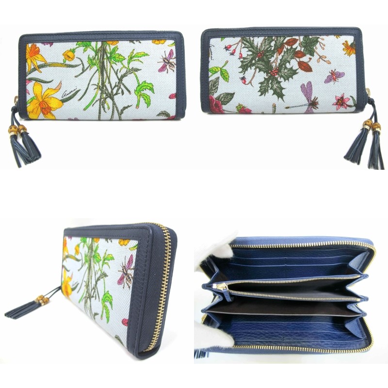 新品) グッチ GUCCI ラウンドファスナー 長財布 フローラ バンブー