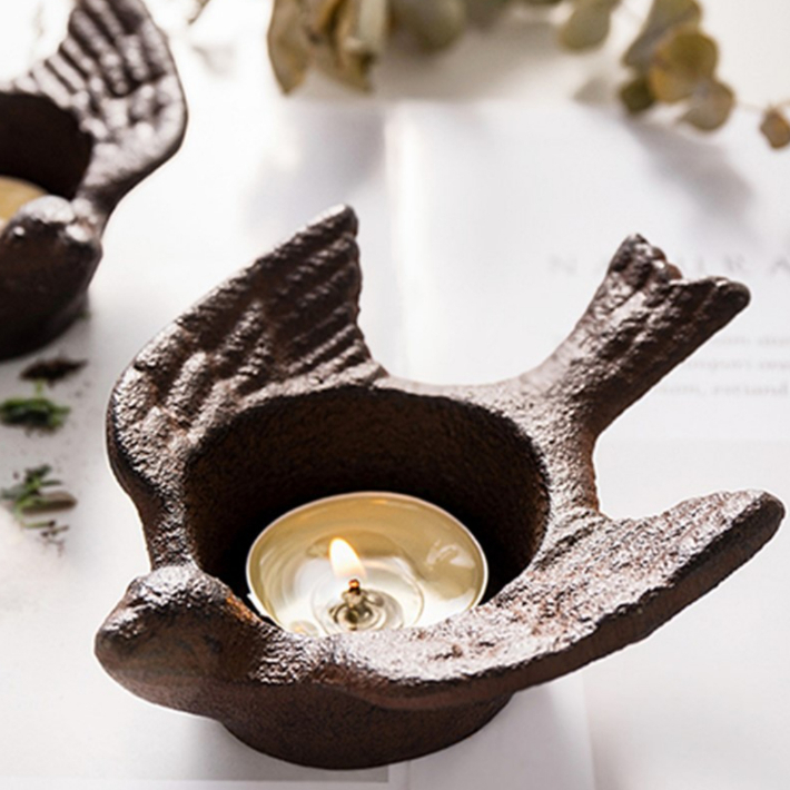 フランスアンティーク花と鳥のハンドペイントホーローキャンドル