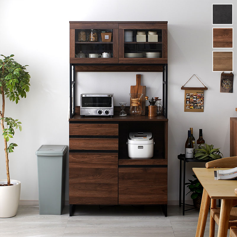 食器棚 おしゃれ 幅90cm レンジ台 キッチン収納 大型レンジ対応 北欧