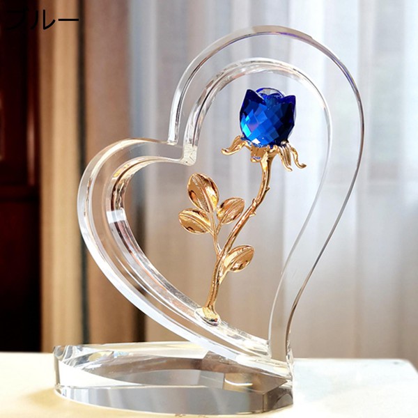 k9クリスタル 水晶造花 ハート 薔薇 バラ ローズ スタンド 水晶置物
