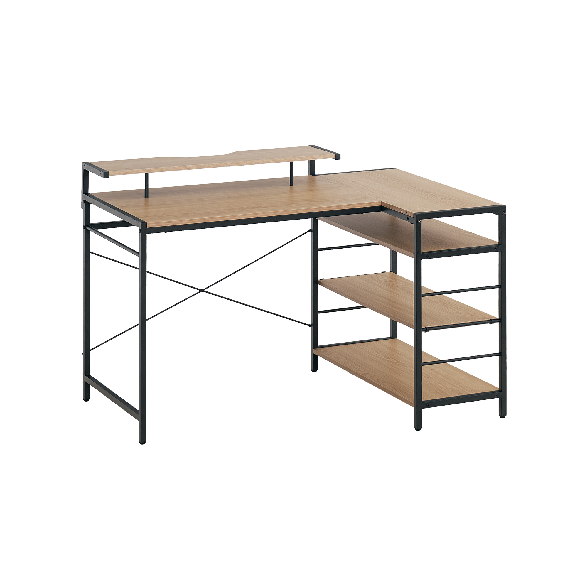 ラック付きデスク 幅約120cm パソコンデスク タップ収納付 大容量 収納