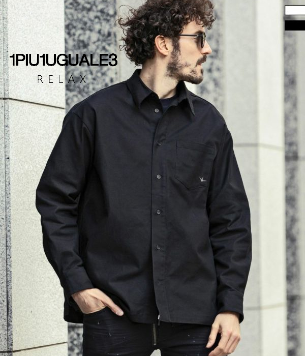 1PIU1UGUALE3 RELAX バックロゴワイドシャツ 長袖 ルーズ オーバー
