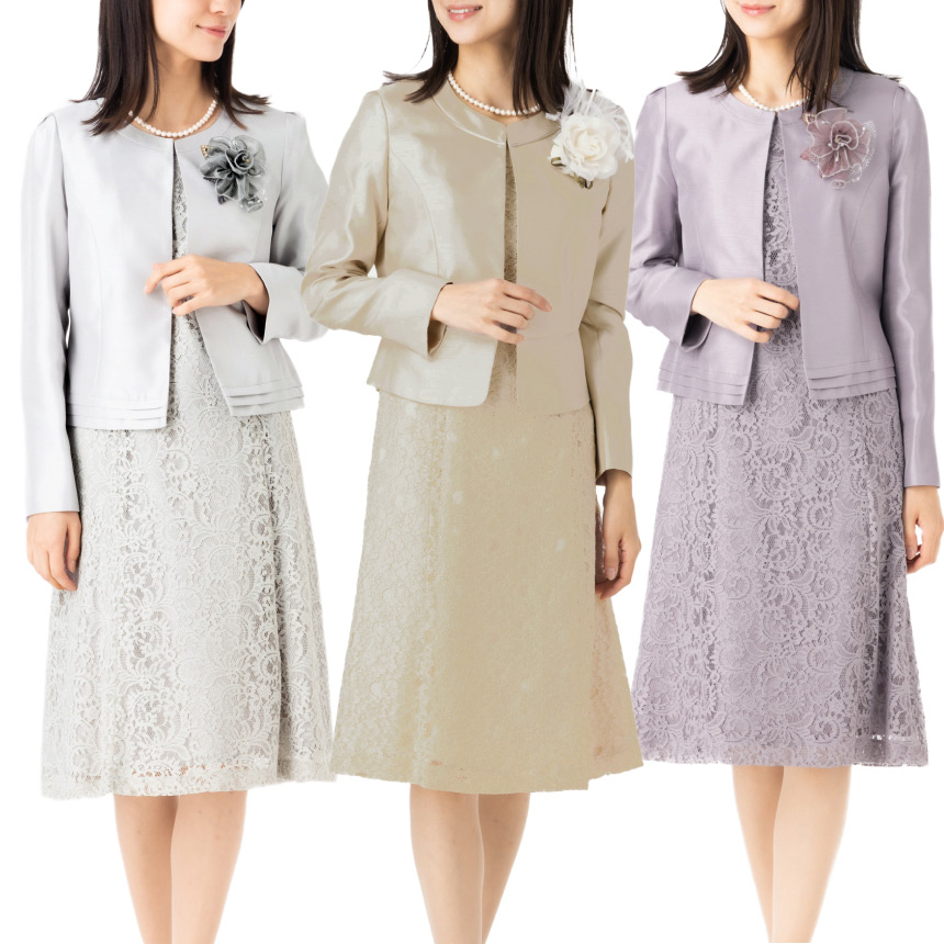 セレモニースーツ 総レース ワンピース ノーカラー ジャケット