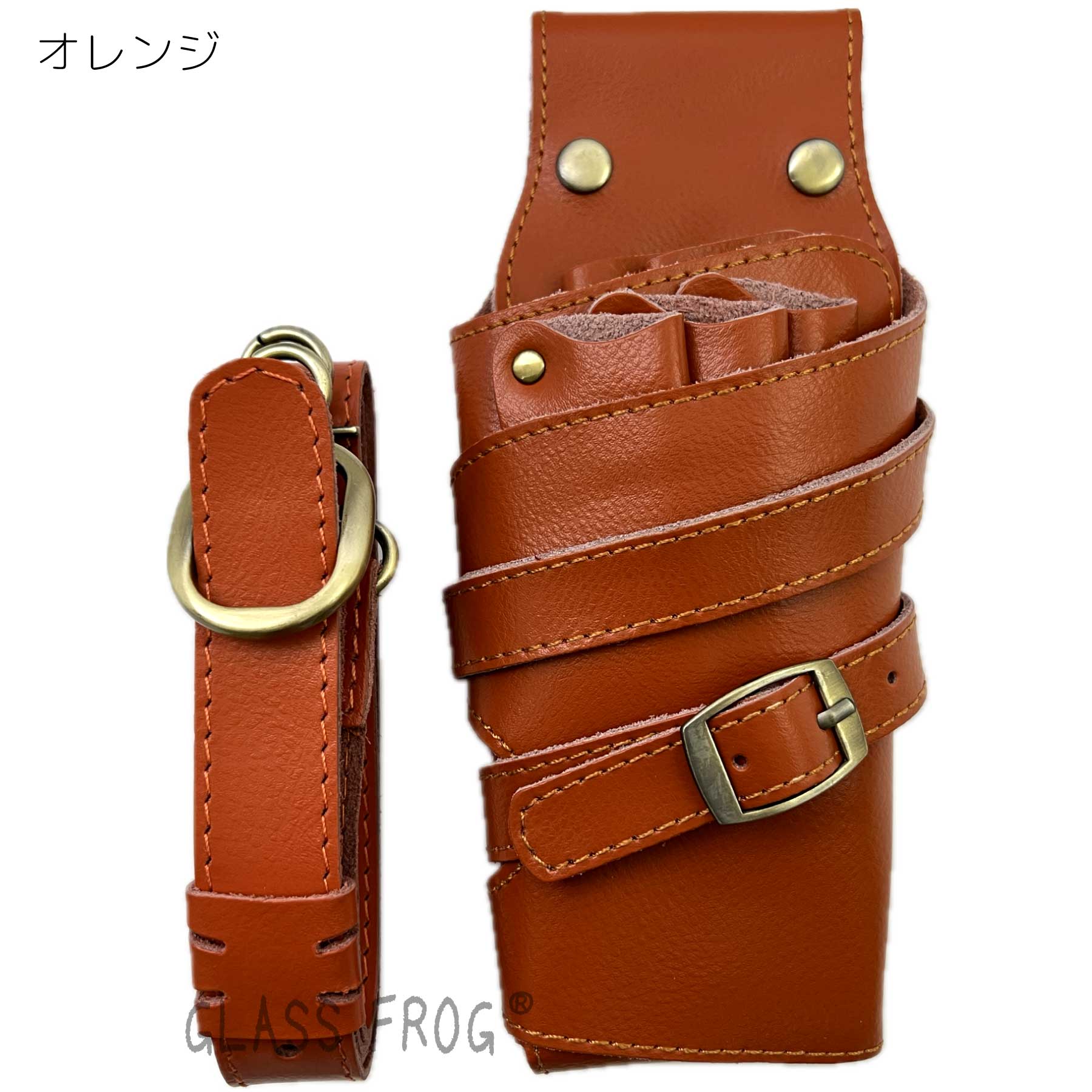 本革シザーケース スリムタイプ 本革ベルト付 送料無料 ハサミ5丁 美容