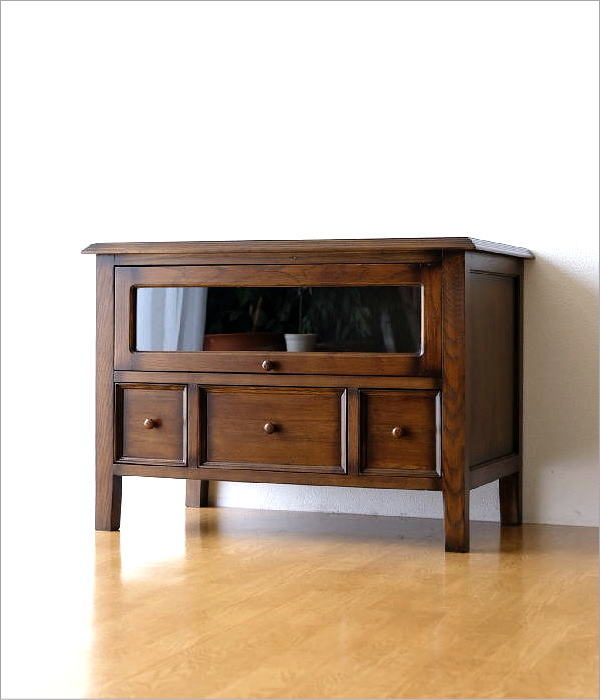 テレビ台 TV台 レトロ アンティーク 木製 無垢材 ナラ材 天然木 ガラス