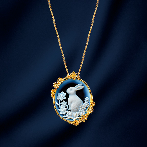 しあわせの白うさぎ 宝飾カメオペンダント＆ブローチ インペリアル