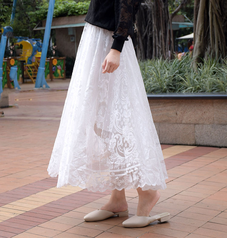総レーススカート フレア ロング スカート ロングスカート レース