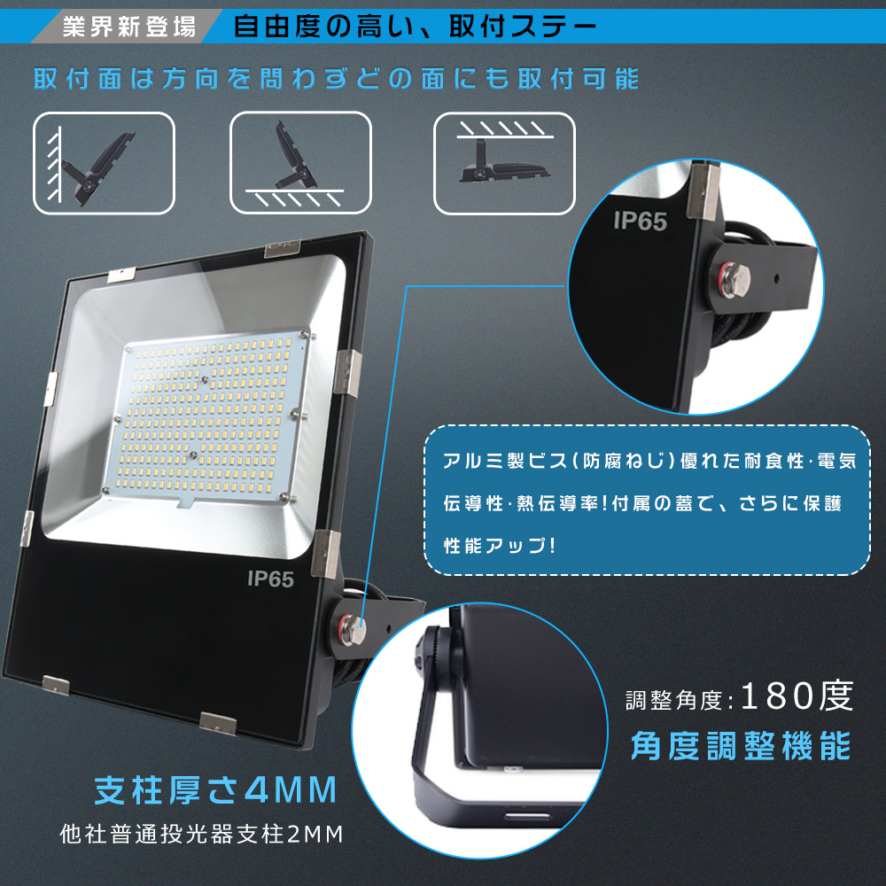 4個セット 投光器 LED 屋外 防水 超薄型LED投光器 1000W相当 最強 IP65