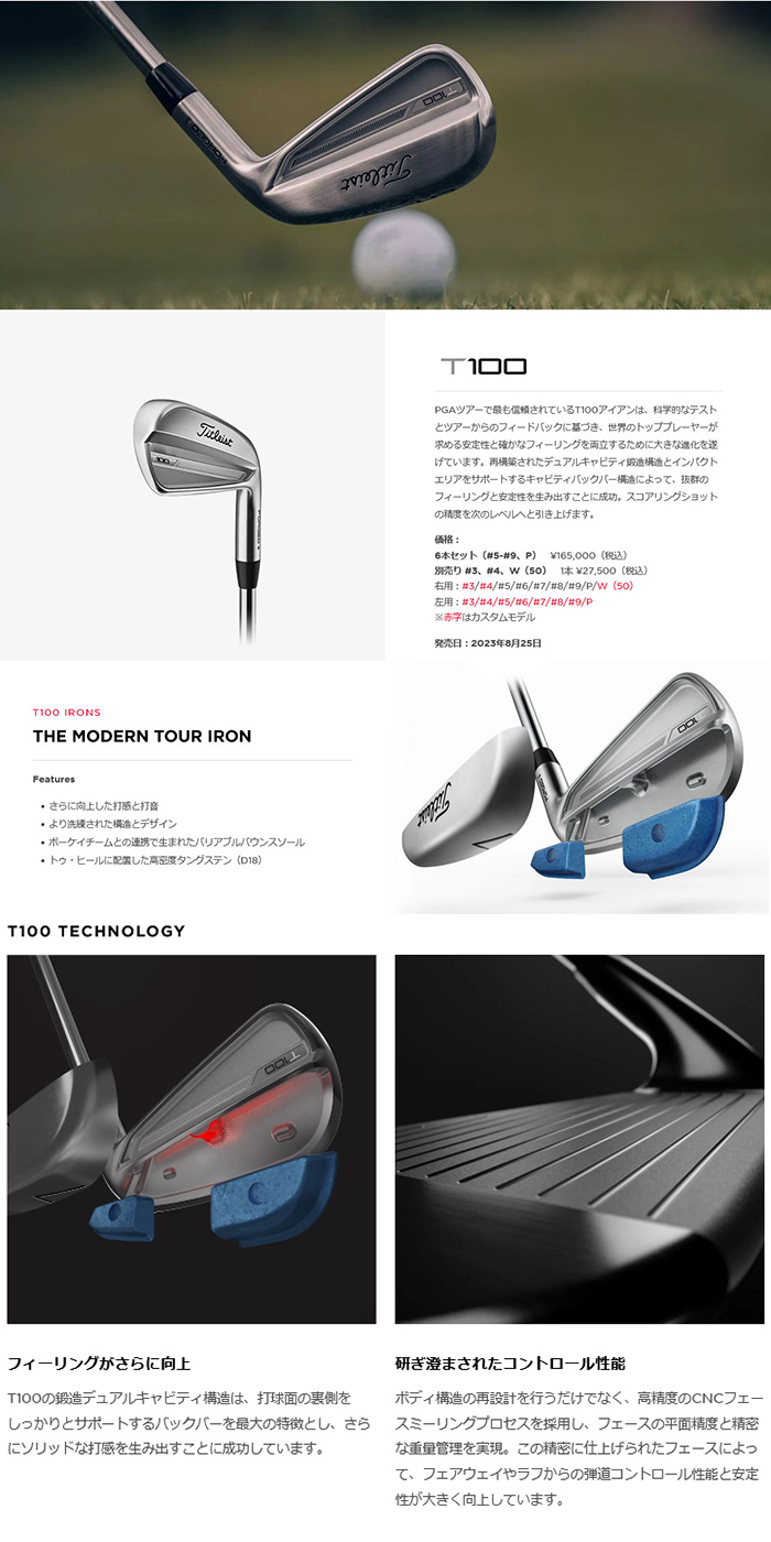 カスタム 24モデル 左用 タイトリスト T100 アイアン 7本組 MCI