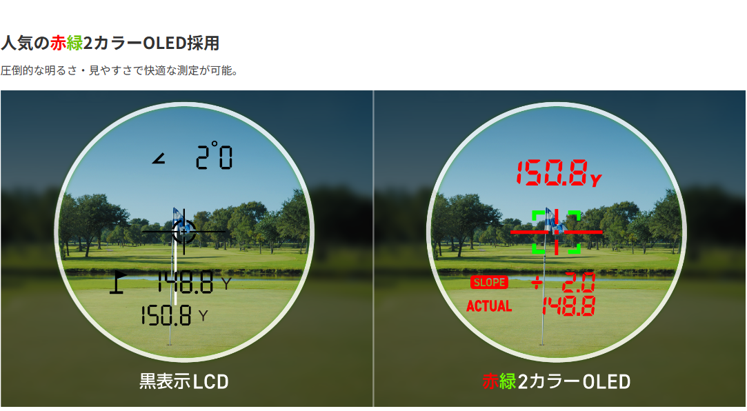 レーザー距離計 赤緑2カラーOLED搭載 GreenOn LASER CADDIE GL04