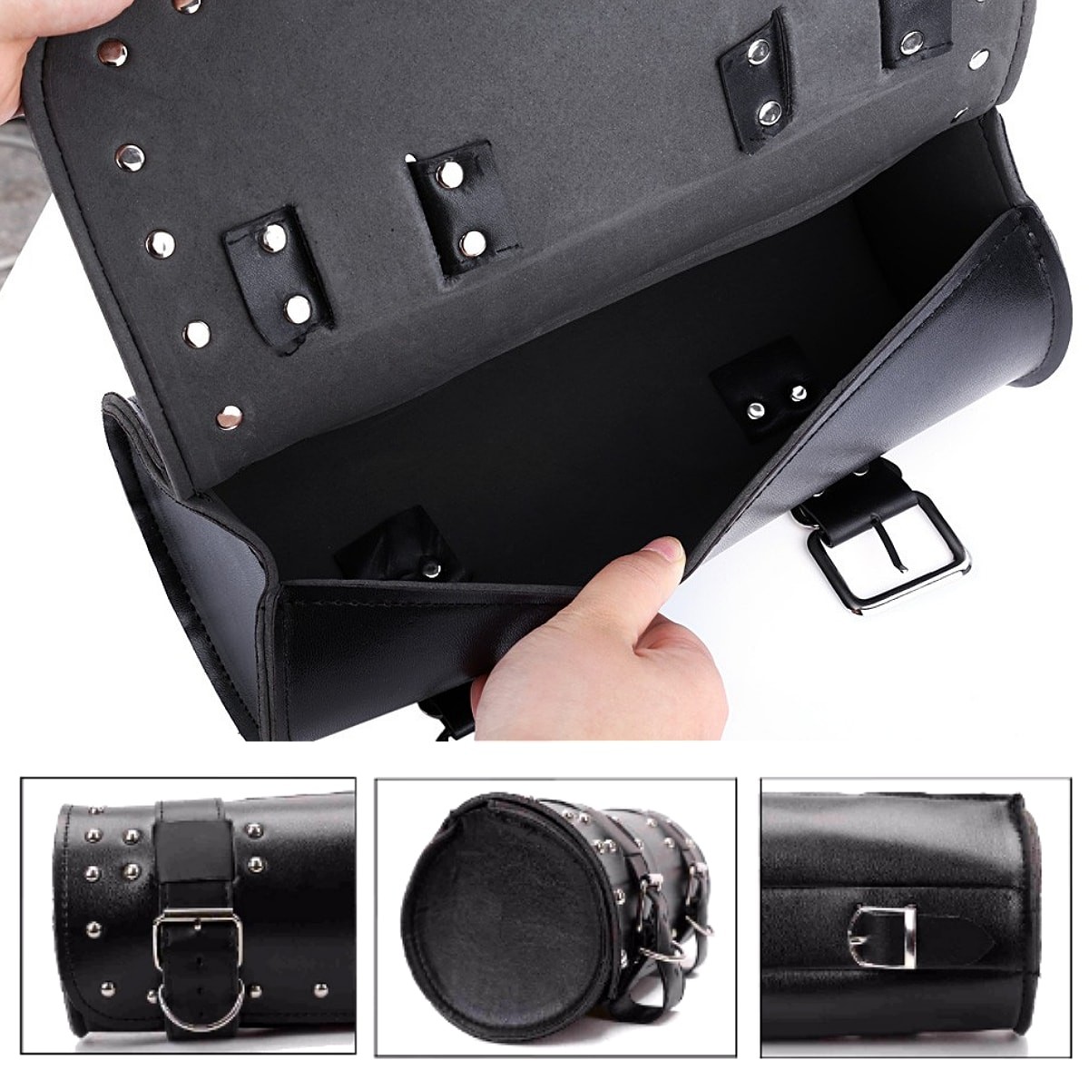 送料無料!】クロームスタッズPUレザーツールバッグ サドルバッグ