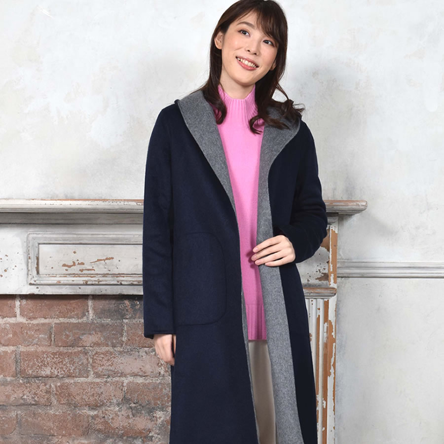 Merfirge フード付きコート ウール混 ダブル フェイス リバーシブル