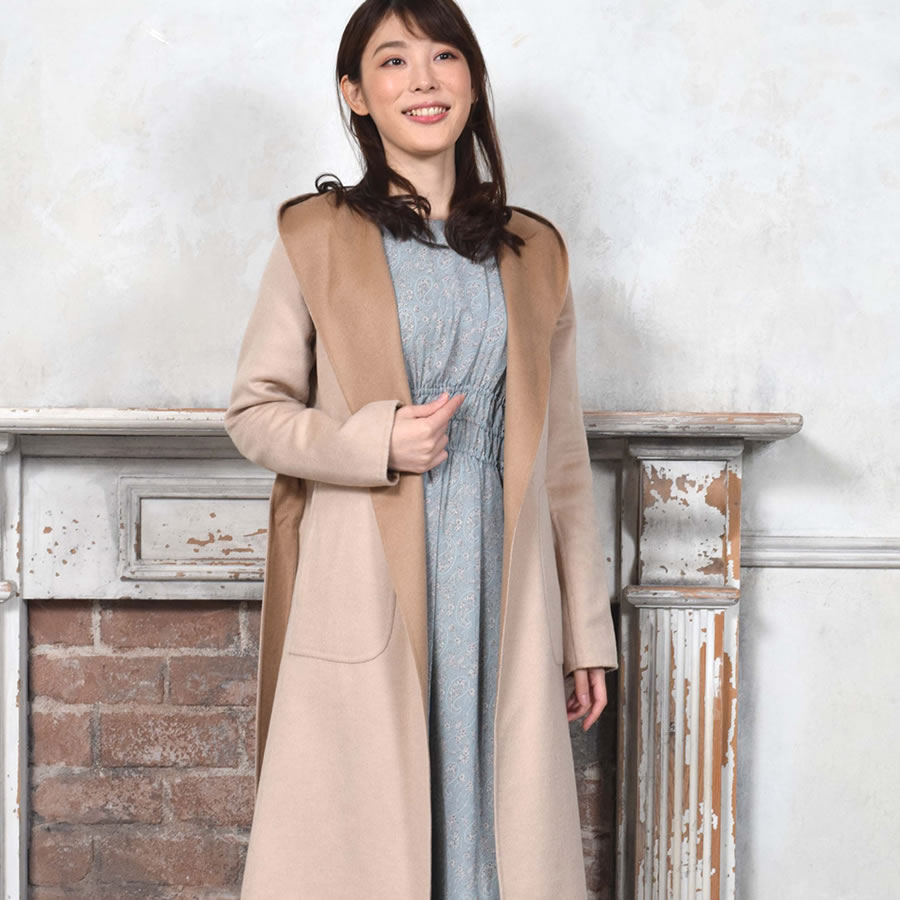 Merfirge フード付きコート ウール混 ダブル フェイス リバーシブル