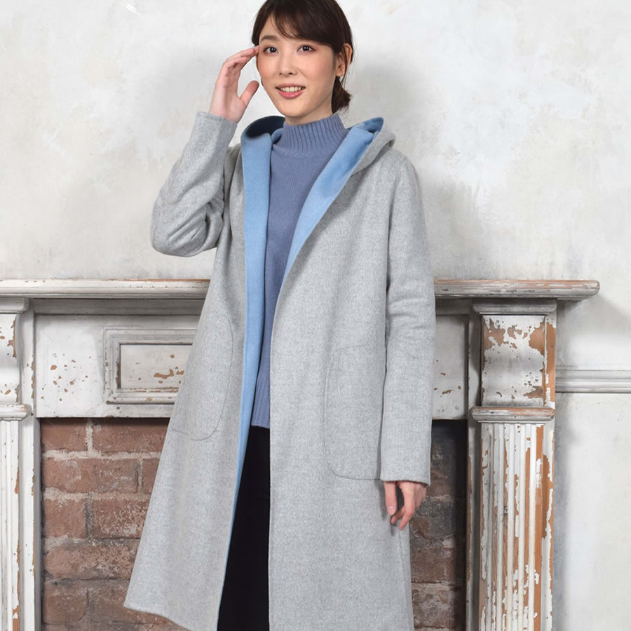 Merfirge フード付きコート ウール混 ダブル フェイス リバーシブル