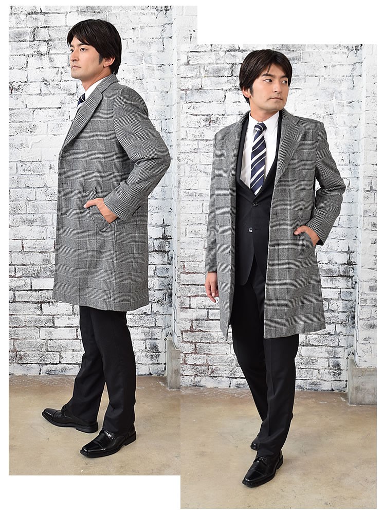 Merfirge チェスター コートメンズ カシミヤ カシミア ウール混 グレン