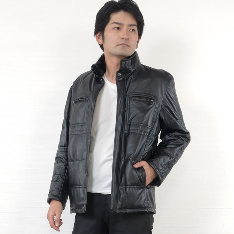 本革 ソフト ラム レザー ダウン ジャケット ミンク襟付 本皮 ソフト