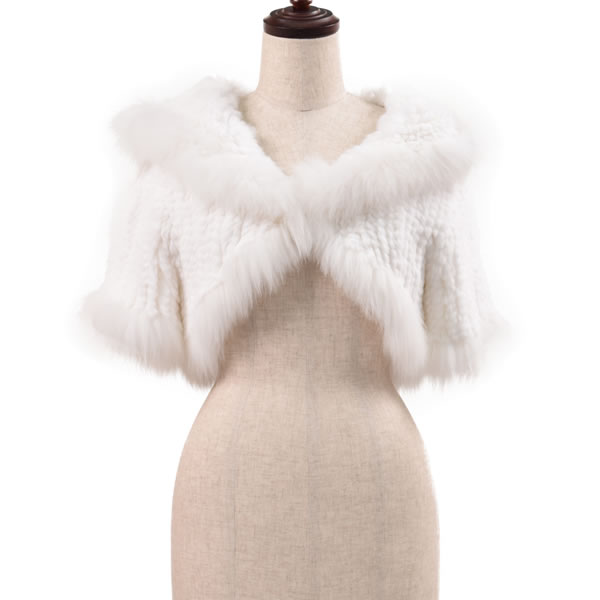 レッキスラビット編みこみポンチョフォックス付 ファーコート ラビット