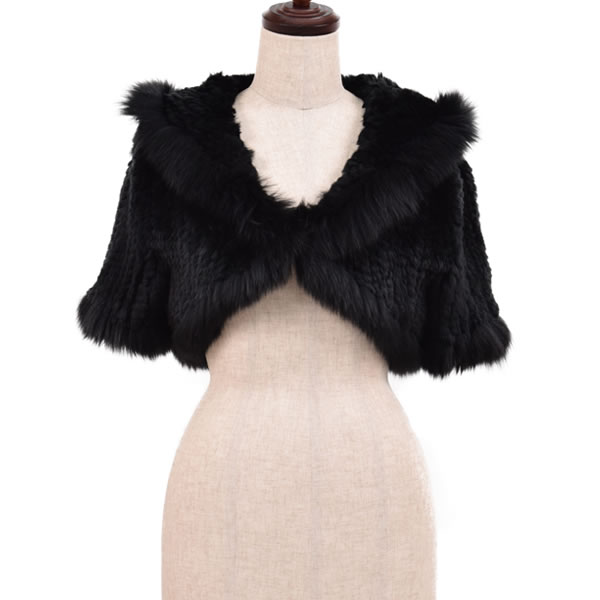 レッキスラビット編みこみポンチョフォックス付 ファーコート ラビット