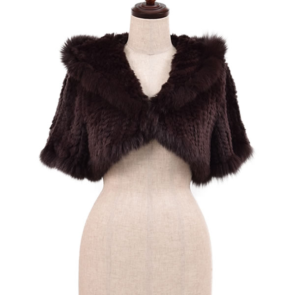 レッキスラビット編みこみポンチョフォックス付 ファーコート ラビット