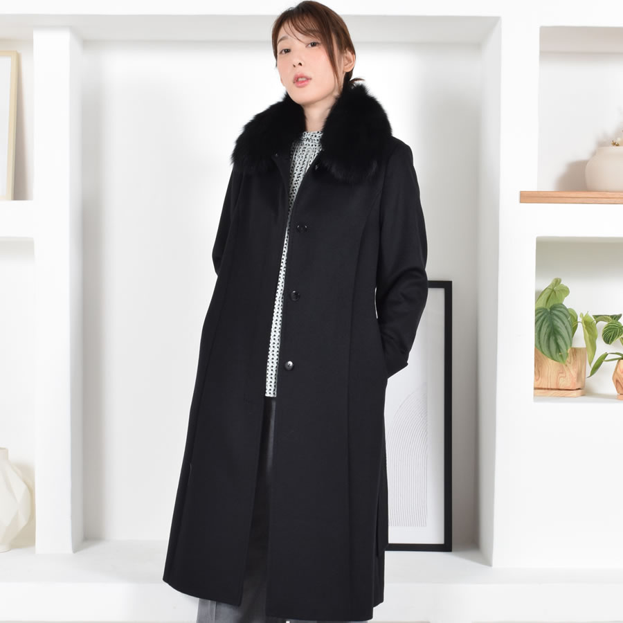 カシミヤコート カシミヤ100％コートフォックストリム レディース 婦人