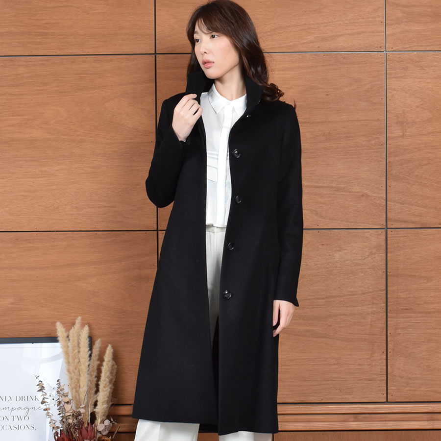 スタンドカラーコート カシミヤ & ウール カシミア ロングコート