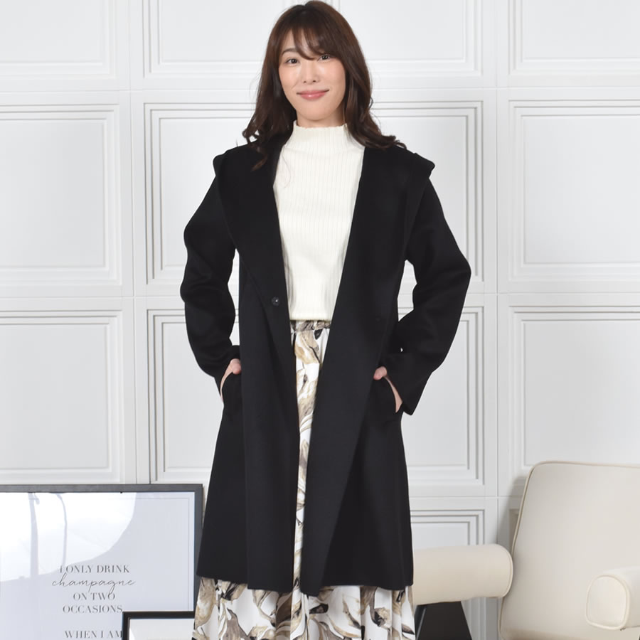 フード付きコート レディース カシミヤコート ウール混 ダブル