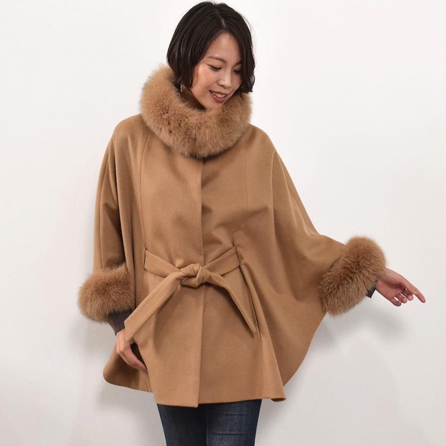 Merfirge ポンチョ ケープ カシミヤ ウール SAGA フォックス ファー付