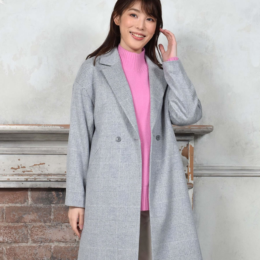 Merfirge チェスターコート カシミヤ ウール混 グレンチェック